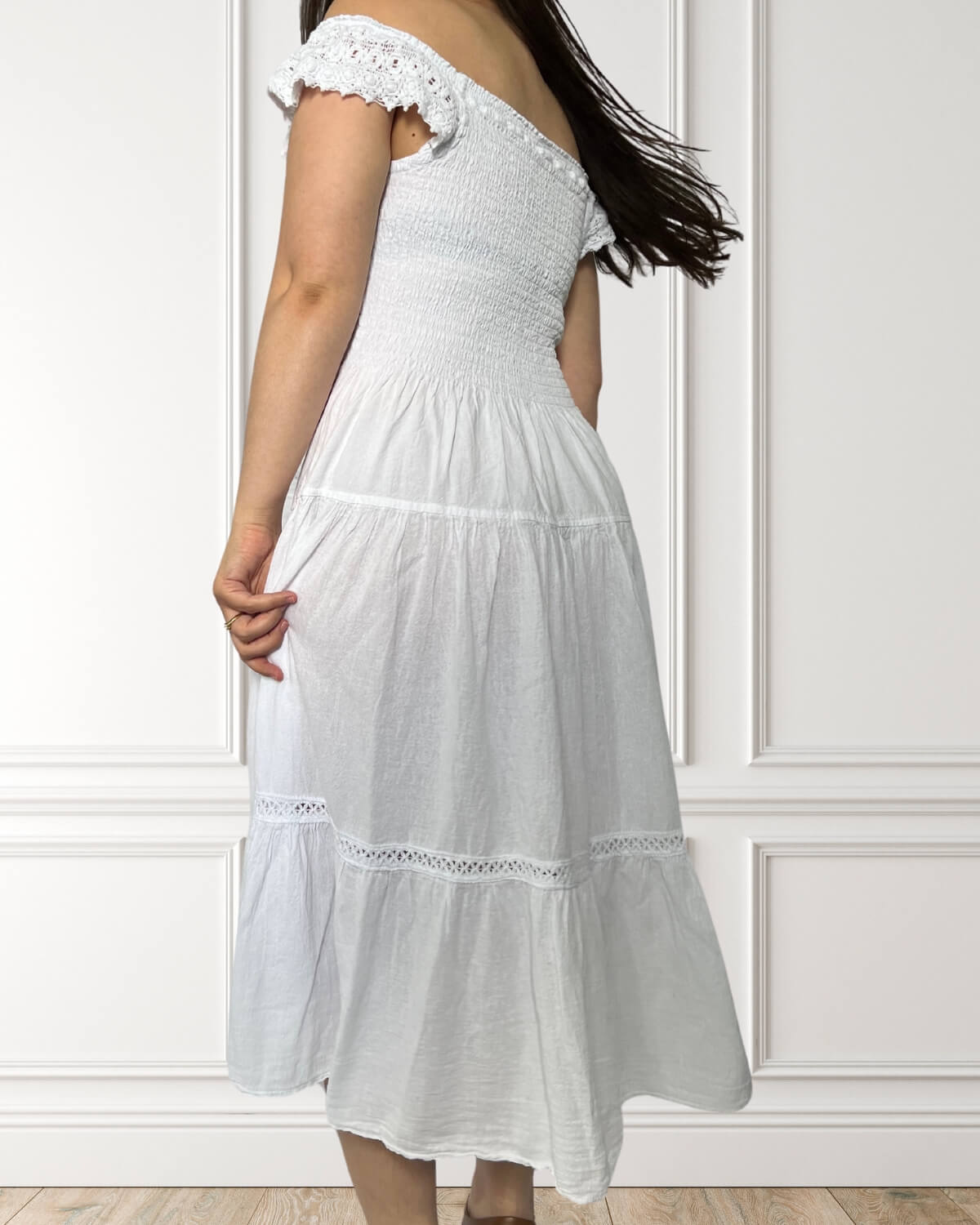 Vestido Carmen con hombros descubiertos - Katsura - Blanco