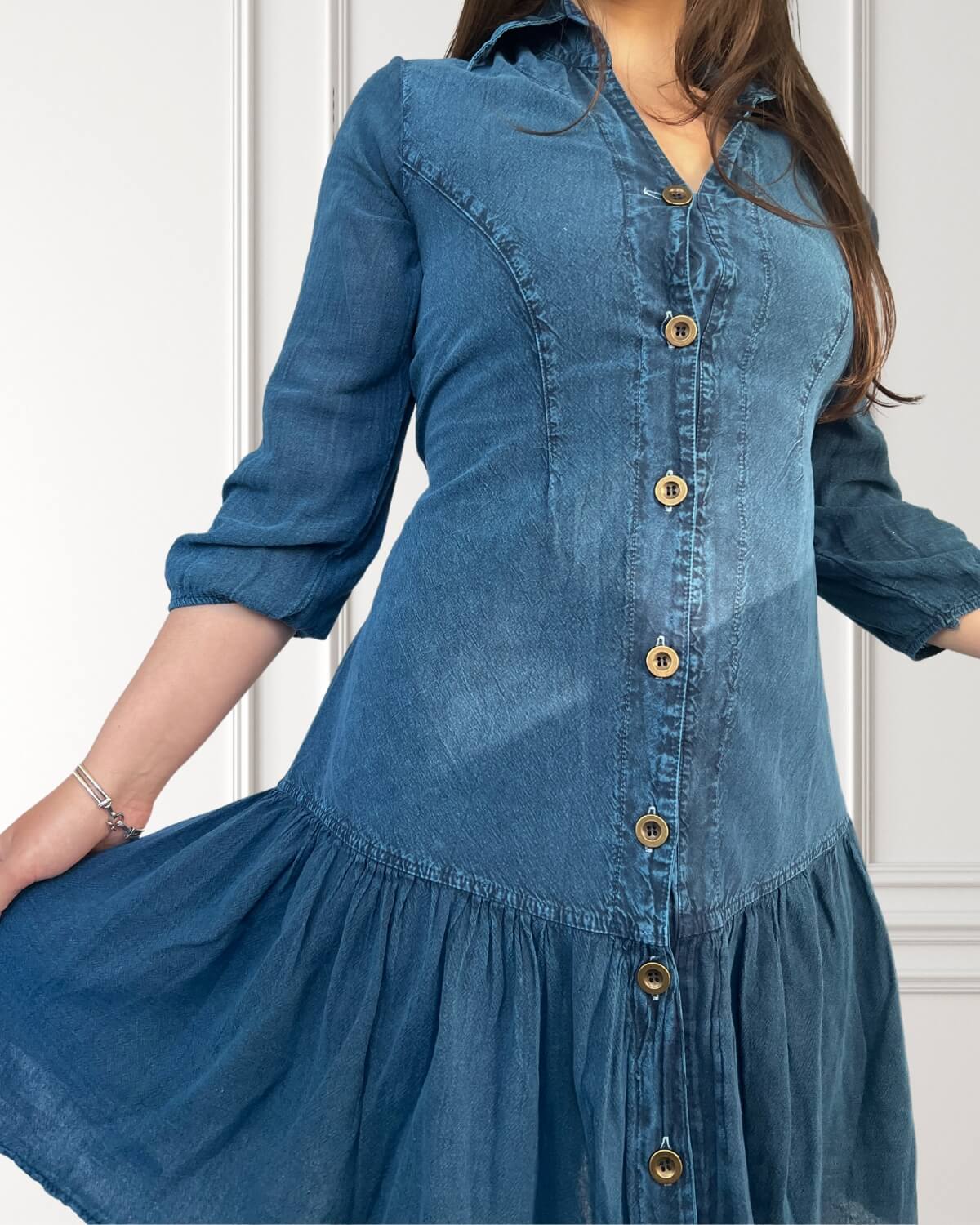 Vestido blusa de manga larga - Henea - Azul