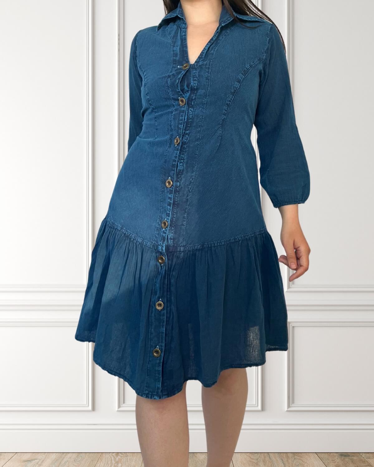 Vestido blusa de manga larga - Henea - Azul