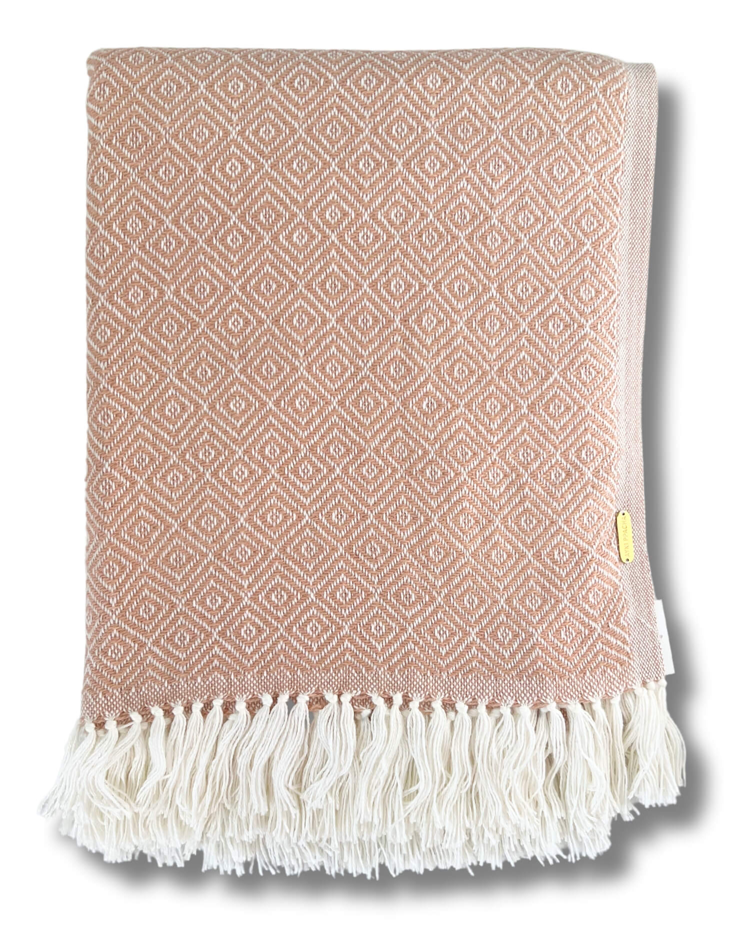 Karierte Plaid Decke / Tagesdecken - Lachs/Weiß