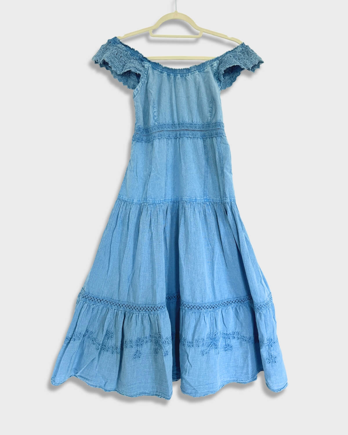 Vestido Carmen con hombros descubiertos - Katsura - Azul claro