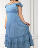 Vestido Carmen con hombros descubiertos - Katsura - Azul claro