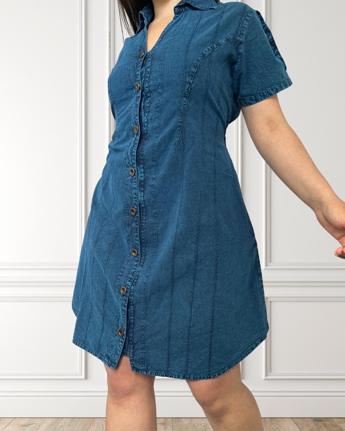 Vestido blusa de manga corta - Lima - Azul