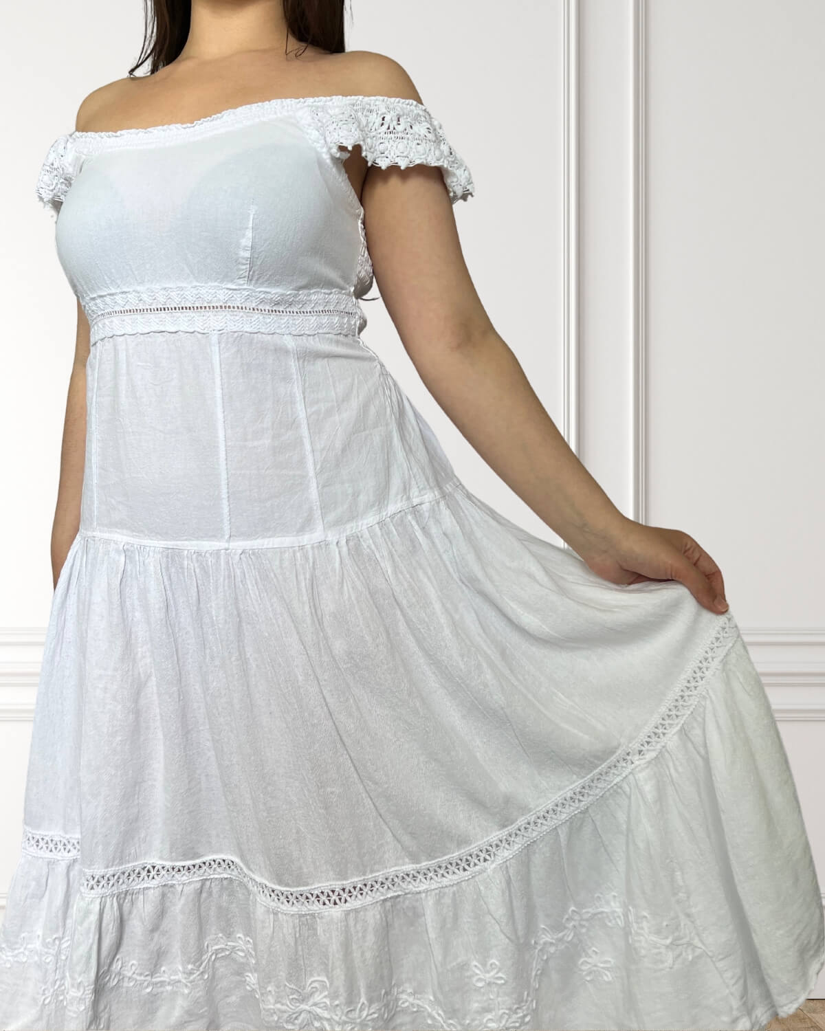 Vestido Carmen con hombros descubiertos - Katsura - Blanco