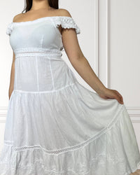 Vestido Carmen con hombros descubiertos - Katsura - Blanco