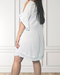 Vestido de verano con hombros descubiertos - Hibisco - Blanco