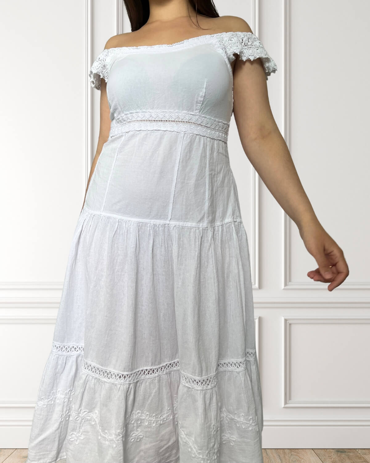 Vestido Carmen con hombros descubiertos - Katsura - Blanco