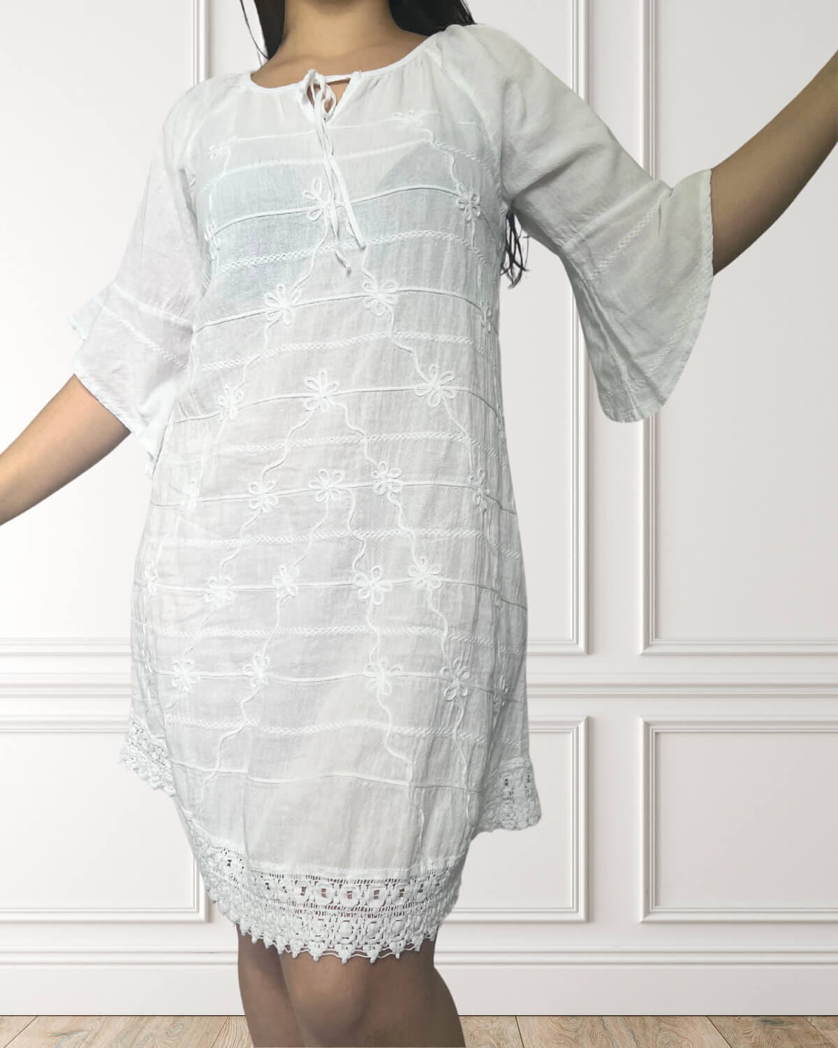 Vestido de verano con hombros descubiertos - Hibisco - Blanco