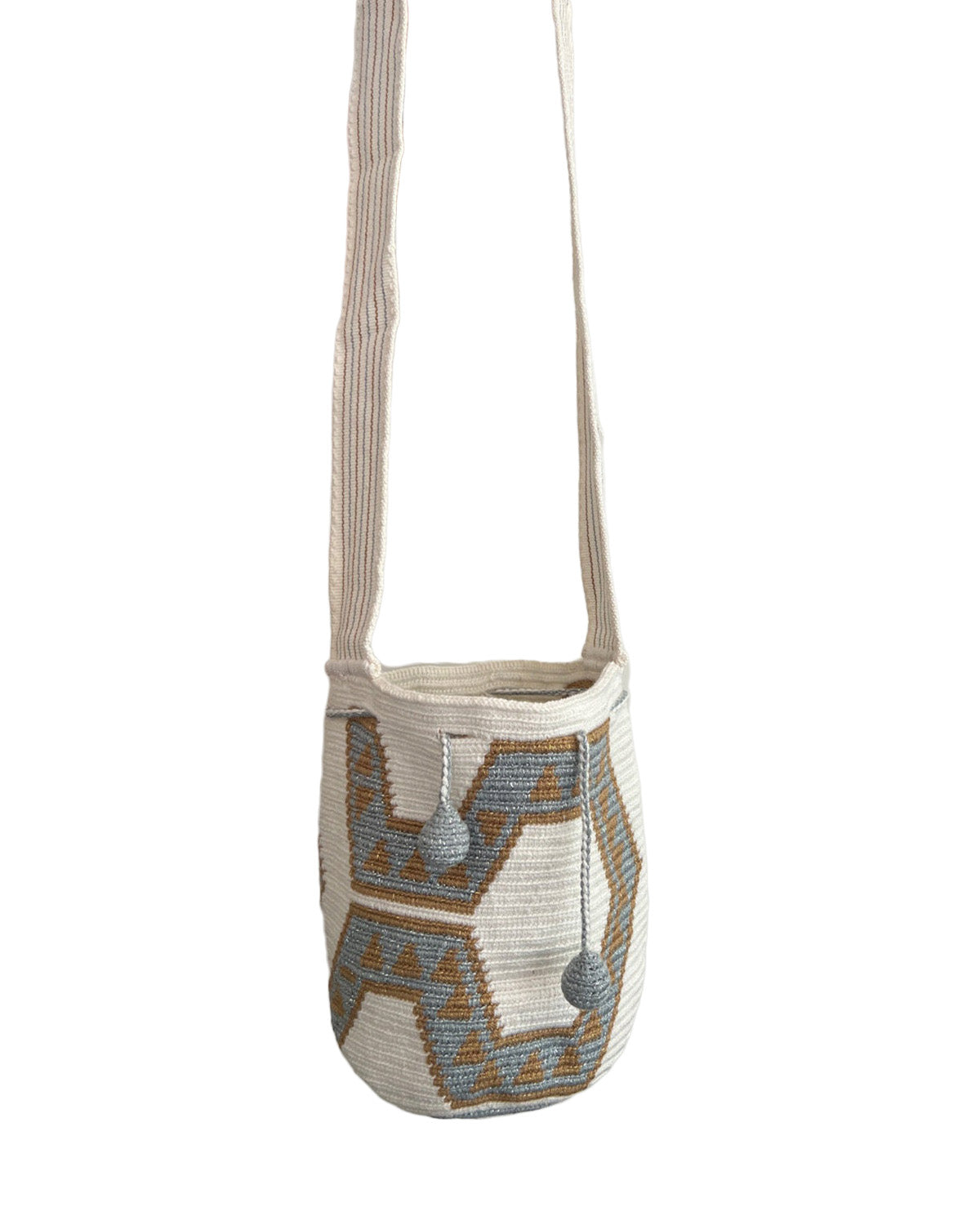 Bolso Wayuu Blanco/Plateado - Mediano