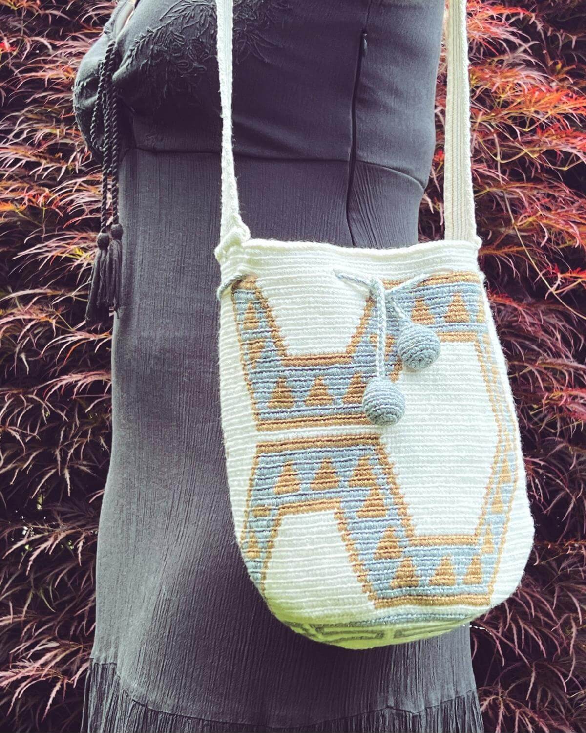 Bolso Wayuu Blanco/Plateado - Mediano