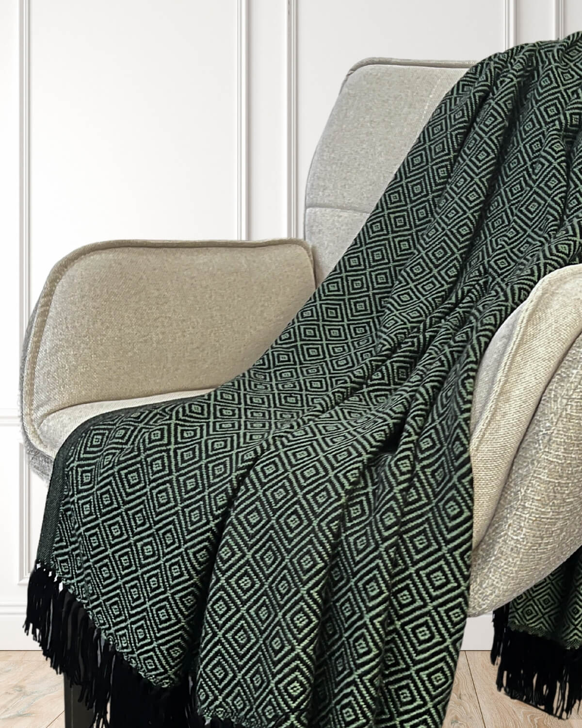 Karierte Plaid Decke / Tagesdecken - Grün/Schwarz