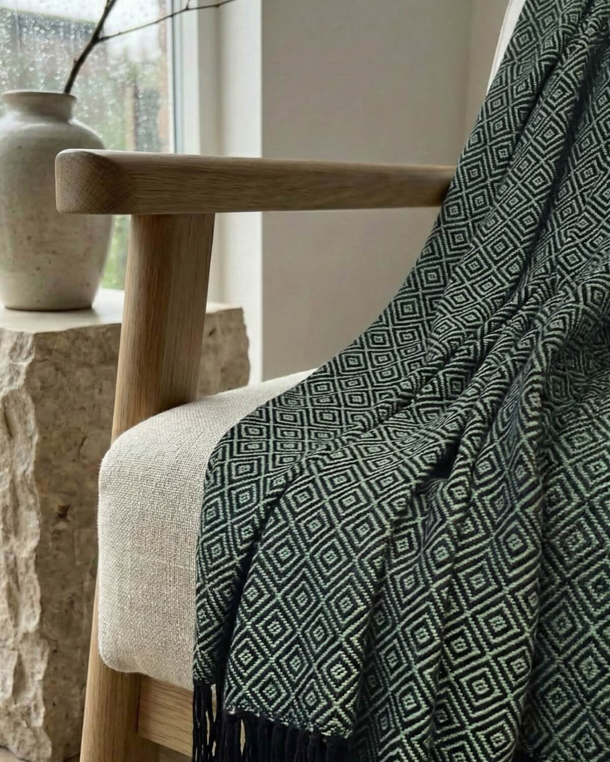 Karierte Plaid Decke / Tagesdecken - Grün/Schwarz