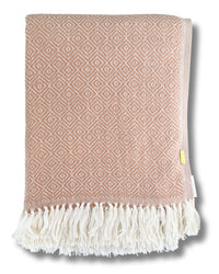 Karierte Plaid Decke / Tagesdecken - Lachs/Weiß