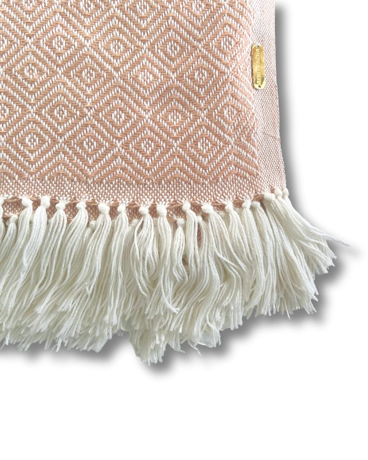 Karierte Plaid Decke / Tagesdecken - Lachs/Weiß