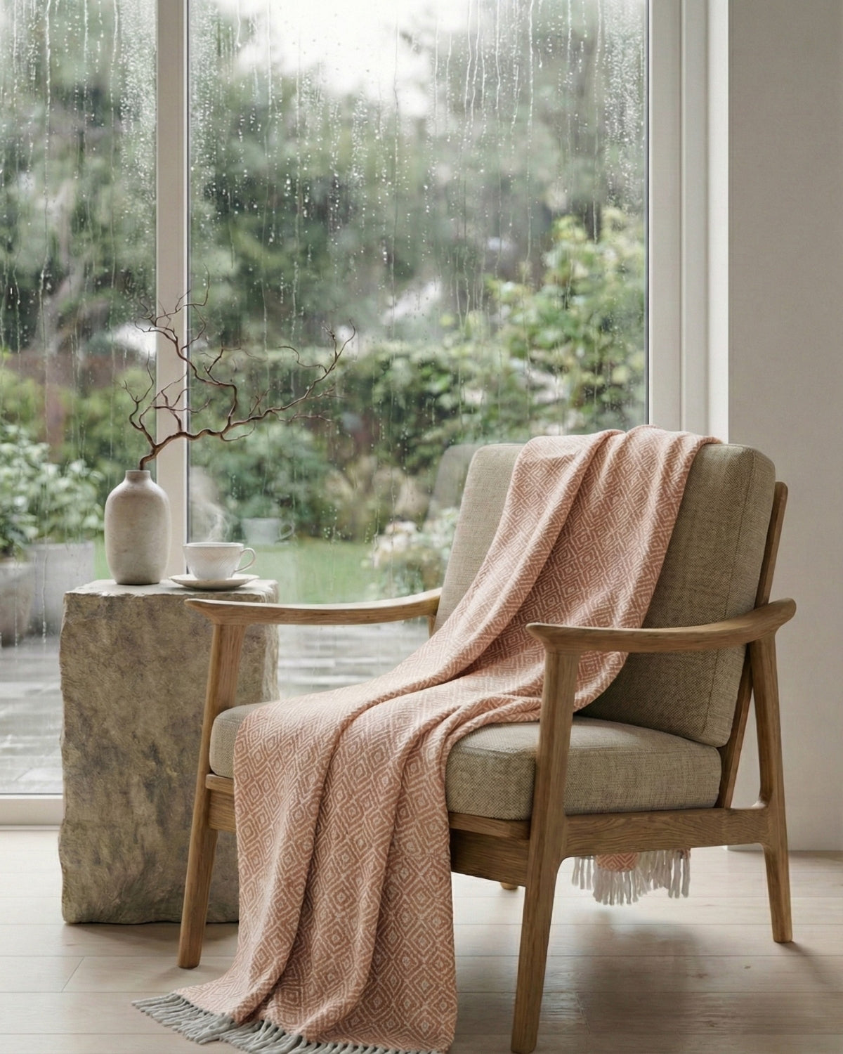 Karierte Plaid Decke / Tagesdecken - Lachs/Weiß