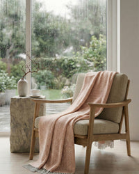 Karierte Plaid Decke / Tagesdecken - Lachs/Weiß