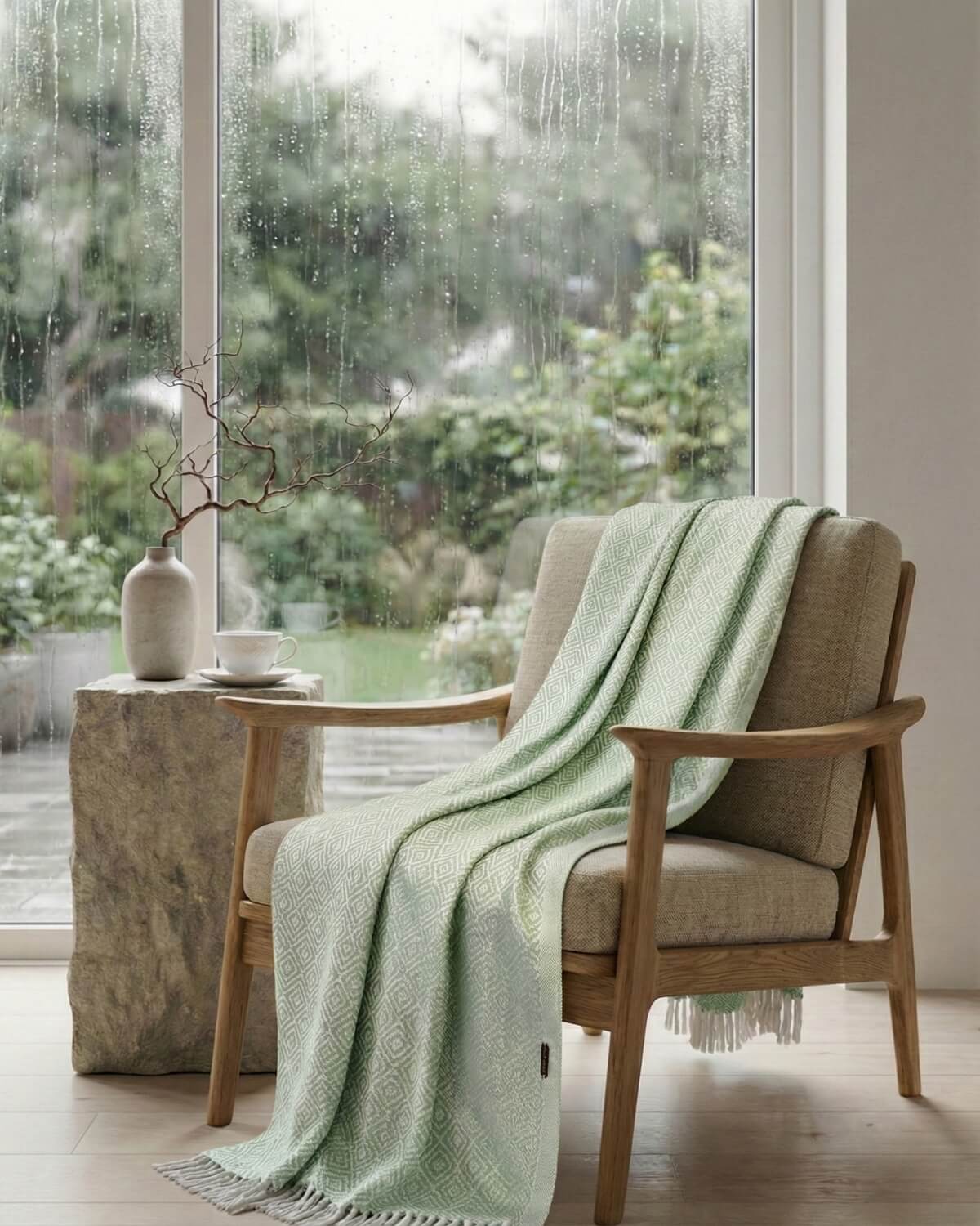 Karierte Plaid Decke / Tagesdecken - Mintgrün/Weiß