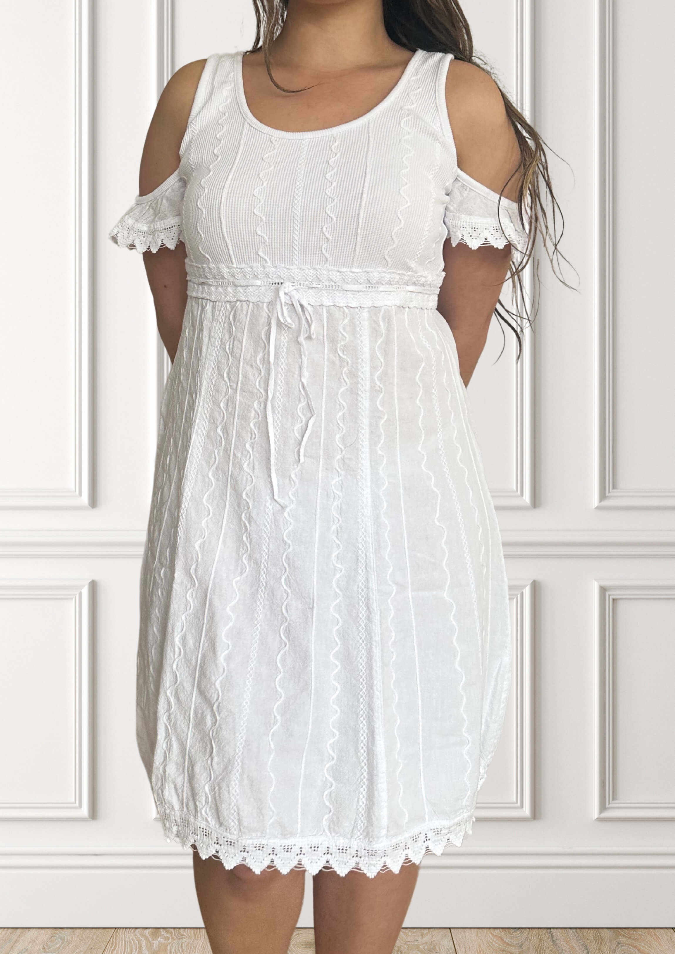 Vestido de verano con hombros descubiertos - Siembra - Blanco