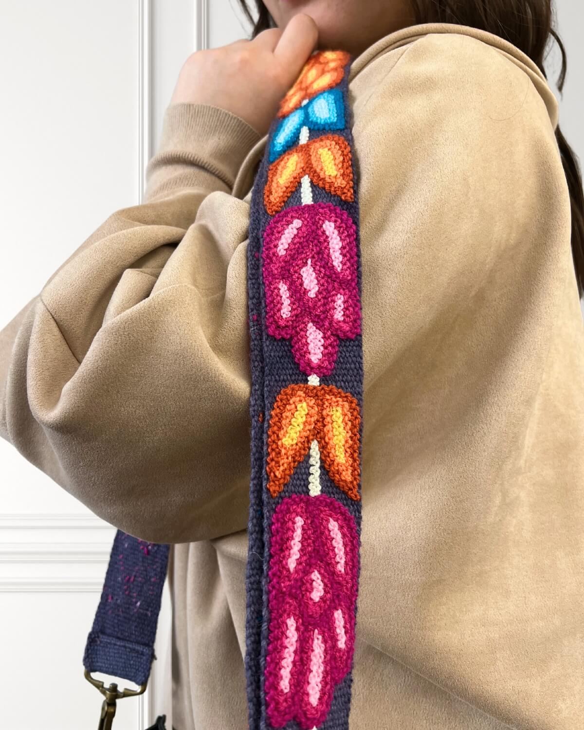 Asa para bolso azul/colorido - Tulipán