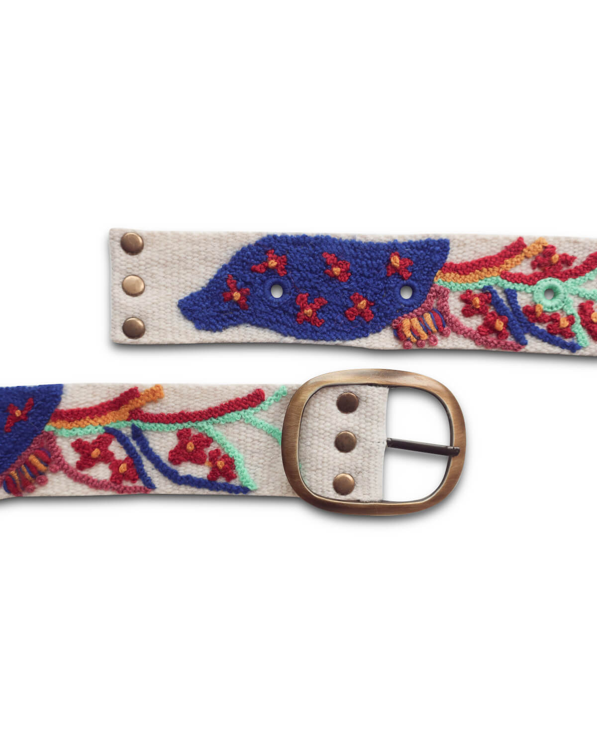 Handgefertigter Ayni Ppacha Gürtel Piri Piri für Damen, in Peru abstrakt aus Wolle bestickt mit buntem Design.