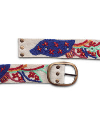 Handgefertigter Ayni Ppacha Gürtel Piri Piri für Damen, in Peru abstrakt aus Wolle bestickt mit buntem Design.