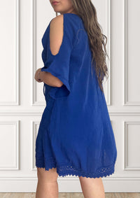 Vestido de verano con hombros descubiertos - Hibisco - Azul