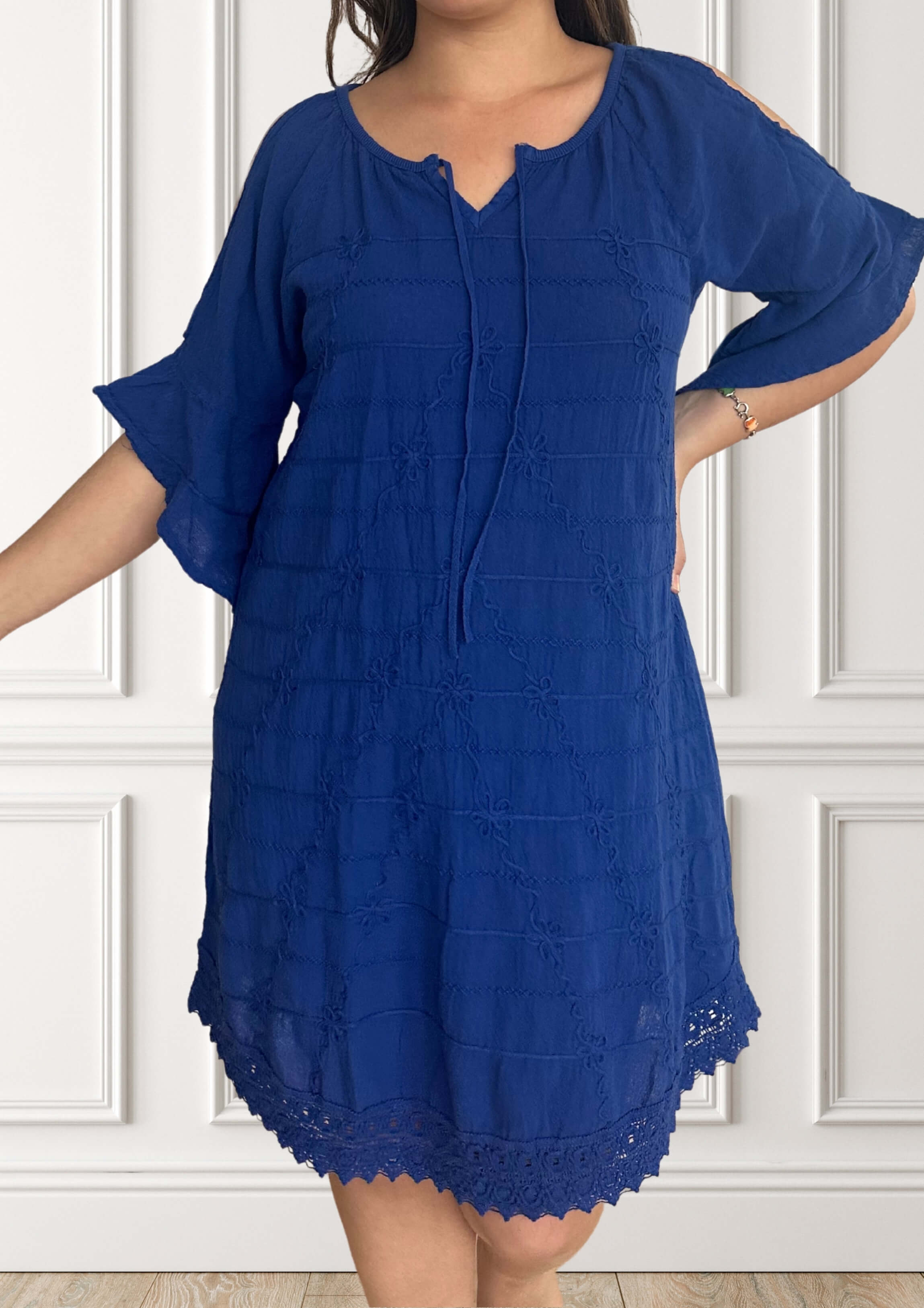 Vestido de verano con hombros descubiertos - Hibisco - Azul